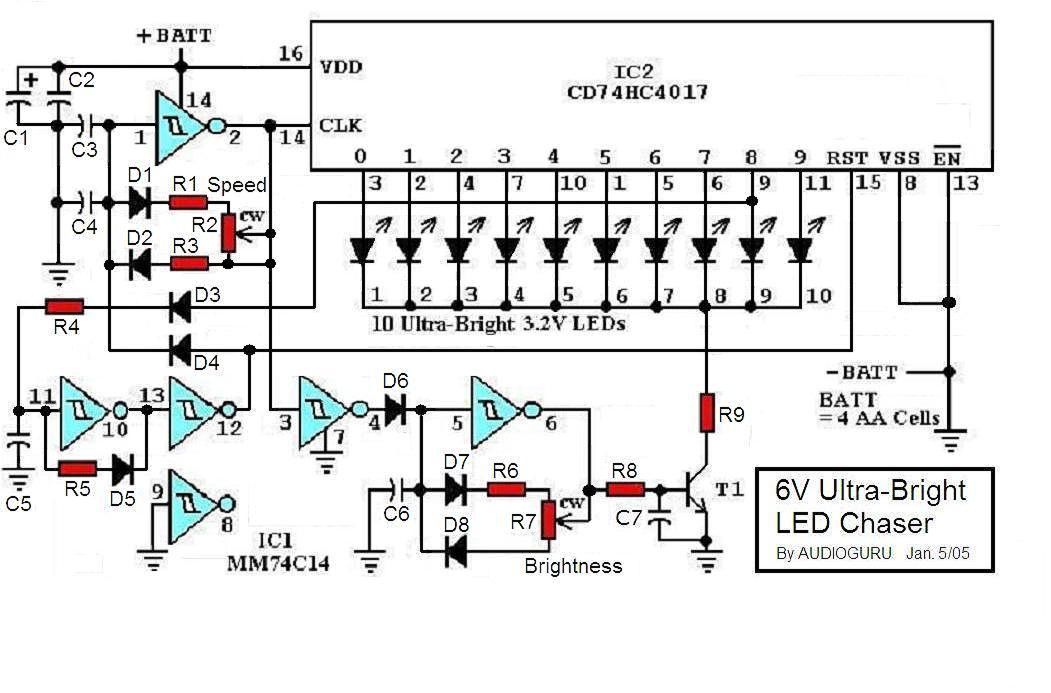 6V Ultra-Bright LED Chaser Circuit